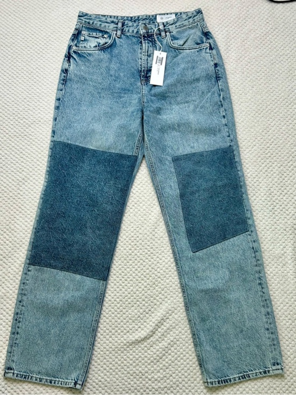 AG Jeans Patchwork Straight Leg Denim Jeans Blue Womens Size 28 - New